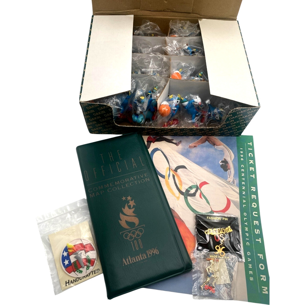 Vintage 1996 Atlanta Olympics Izzy Boxed 32 PVC Figures 5 Maps Ticket Book Lot